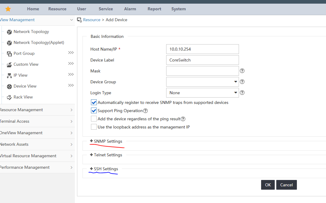 The Add Device page in HPE IMC